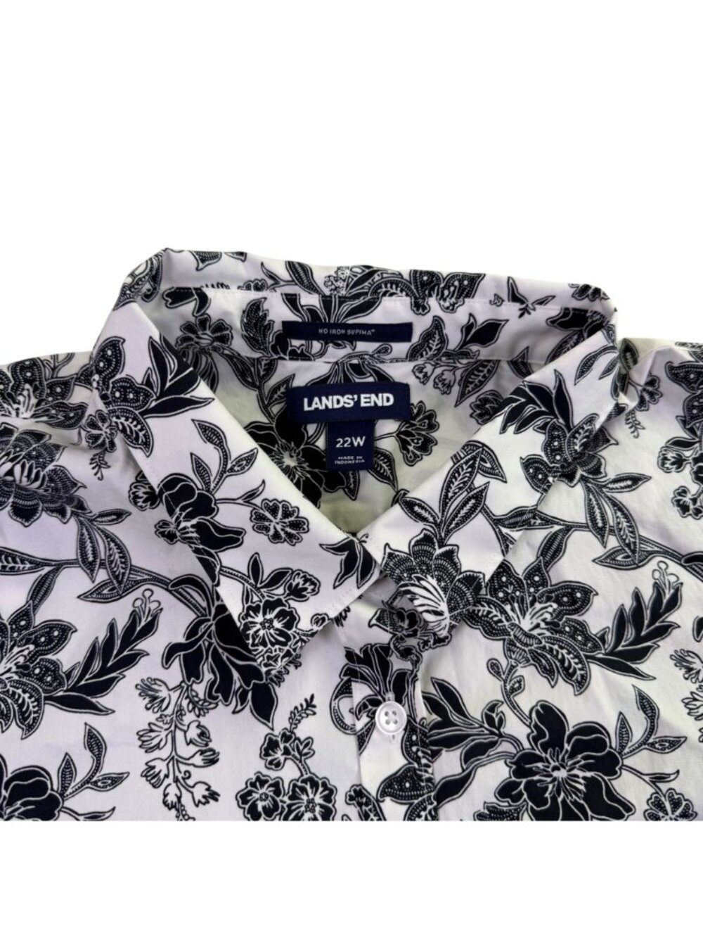 Lands End Womens Black & White Cotton Floral Print Button-Up Shirt Size 22W - Picture 6 of 9